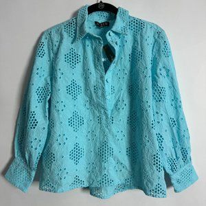 NWT J CREW BLUE EYELET POPOVER BUTTON DOWN SHIRT TOP XS